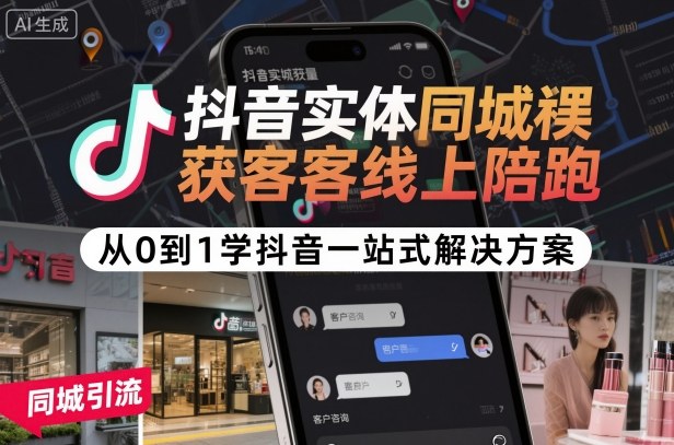 抖音实体同城获客线上陪跑，从0到1学抖音一站式解决方案-九零网创