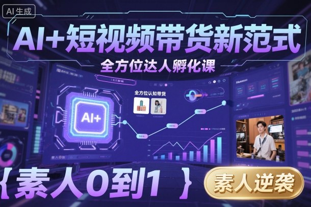 AI+短视频带货新范式全方位达人孵化课，素人也可以从0到1，全方位认知短视频带货-九零网创