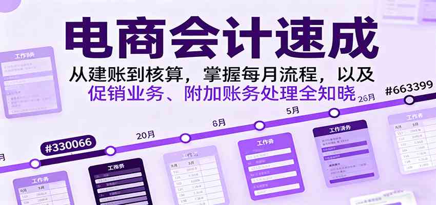 电商会计速成，从建账到核算，掌握每月流程，以及促销业务、附加账务处理全知晓-九零网创