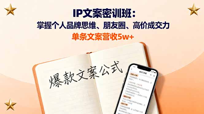 IP文案密训班：掌握个人品牌思维、朋友圈、高价成交力，单条文案营收5w+-九零网创