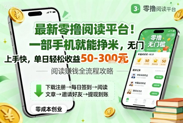 最新零撸阅读平台！一部手机就能挣米，无门槛上手快，单日轻松收益50-3张【揭秘】-九零网创