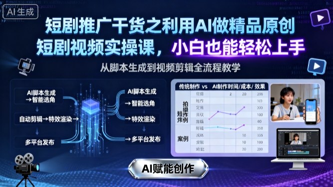 短剧推广干货之利用AI做精品原创短剧视频实操课，小白也能轻松上手-九零网创