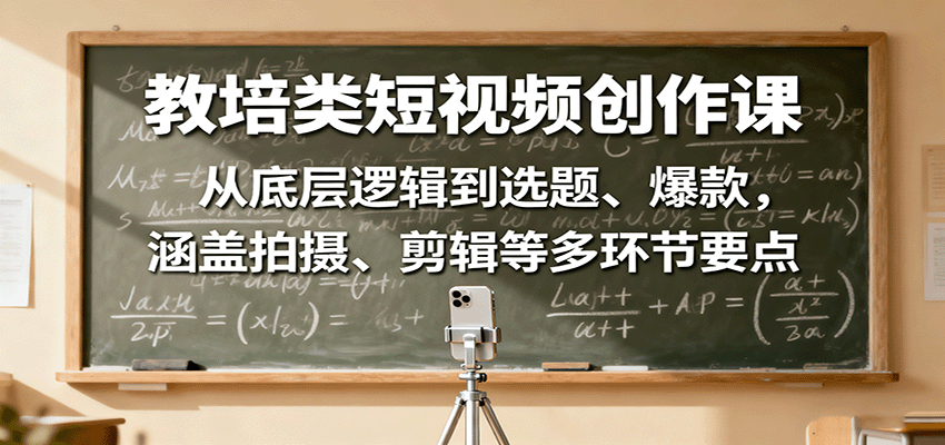 教培类短视频创作课：从底层逻辑到选题、爆款，涵盖拍摄、剪辑等多环节要点-九零网创