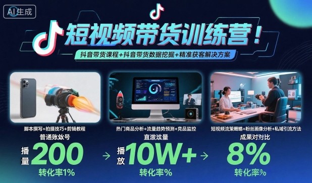 短视频带货训练营，抖音带货课程+抖音带货数据挖掘+精准获客解决方案-九零网创