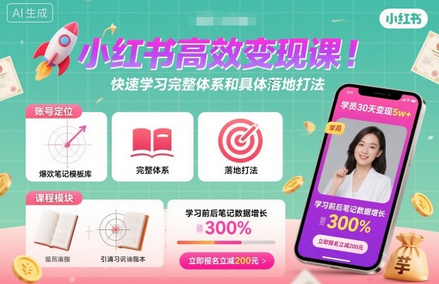 小红书高效变现课，快速学习小红书完整体系和具体落地打法-九零网创