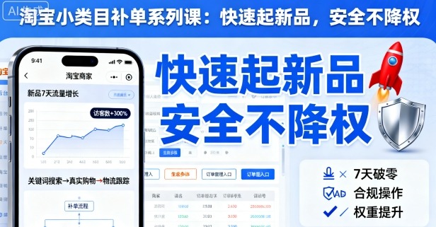 淘宝小类目补单系列课，快速起新品，安全不降权-九零网创