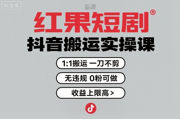 红果短剧拉新之抖音搬运实操课，1：1搬运，一刀不剪，无违规，0粉可做，收益上限高-九零网创