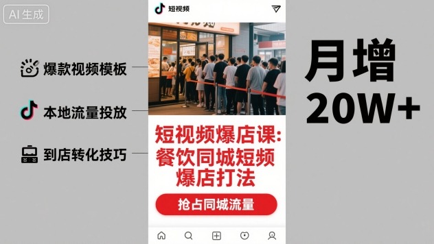 短视频爆店课，餐饮同城短视频爆店打法-九零网创