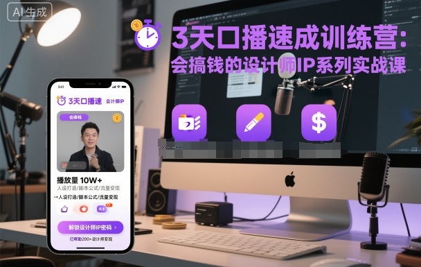 3天口播速成训练营，会搞钱的设计师IP系列实战课-九零网创