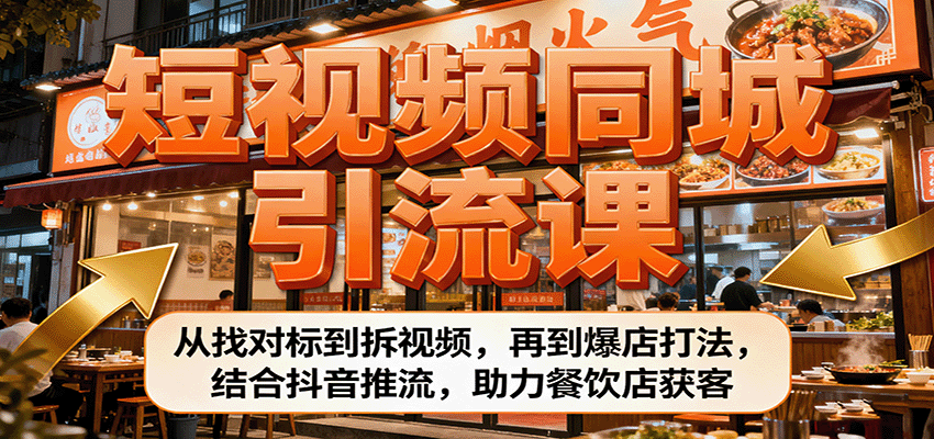 短视频同城引流课：从找对标到拆视频，再到爆店打法，结合抖音推流，助力餐饮店获客-九零网创