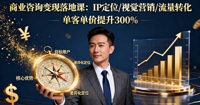 商业咨询变现落地课：IP定位/视觉营销/流量转化，单客单价提升300%-九零网创