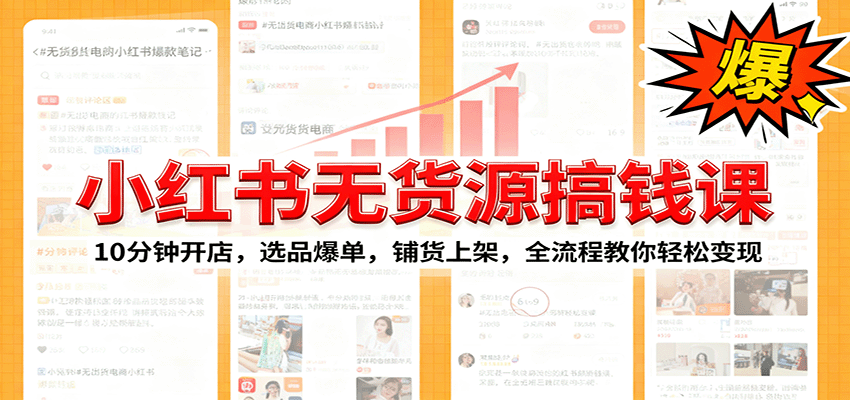 小红书无货源爆单课：10分钟开店，选品爆单，铺货上架，全流程教你轻松变现-九零网创