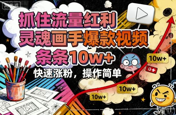 抓住流量红利，灵魂画手爆款视频，条条10w+，快速涨粉，操作简单-九零网创