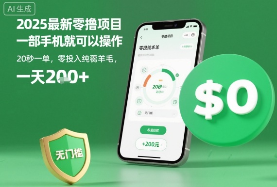 2025最新零撸项目，一部手机就可以操作，20秒一单，零投入纯薅羊毛，无门槛，一天200+【揭秘】-九零网创