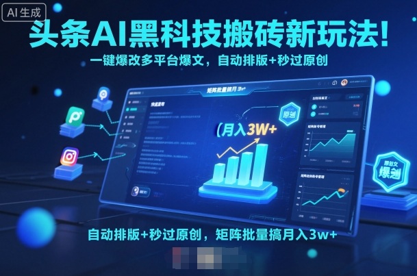 头条AI黑科技搬砖新玩法！一键爆改多平台爆文，自动排版+秒过原创，矩阵批量搞月入3w+【揭秘】-九零网创