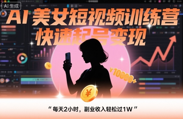 AI美女短视频训练营，快速起号变现，每天2小时，副业收入轻松过1W-九零网创