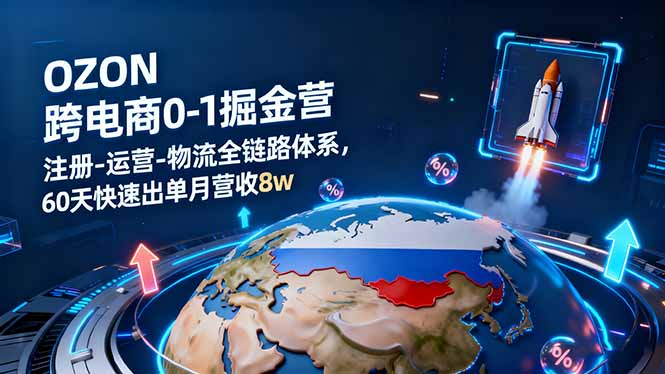 OZON跨境电商0-1掘金营：注册-运营-物流全链路体系，60天快速出单月营收8w-九零网创