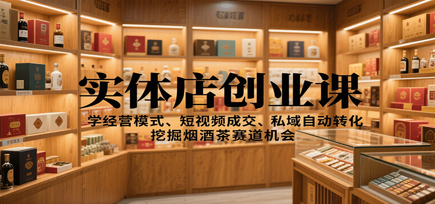 实体店创业课：学经营模式、短视频成交、私域自动转化，挖掘烟酒茶赛道机会-九零网创