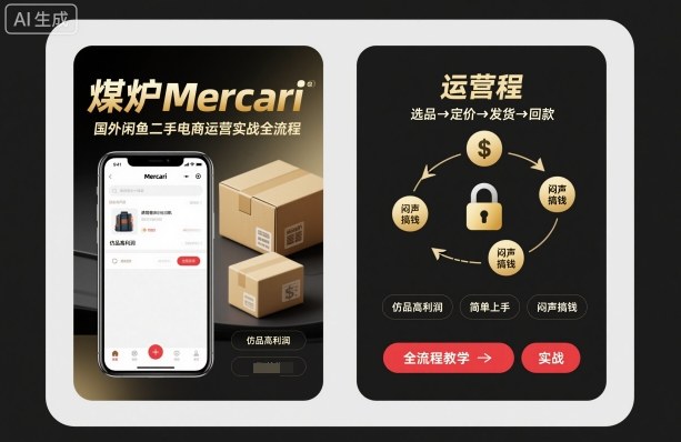 煤炉Mercari国外闲鱼二手电商运营实战全流程，仿品高利润，简单上手，闷声搞钱-九零网创