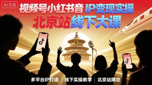 视频号小红书抖音IP变现实操北京站线下大课，40+行业短视频高变现姿势，100+IP高变现实操技术-九零网创