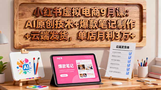 小红书虚拟电商9月课：AI原创技术+爆款笔记制作+云端发货，单店月利3万+-九零网创