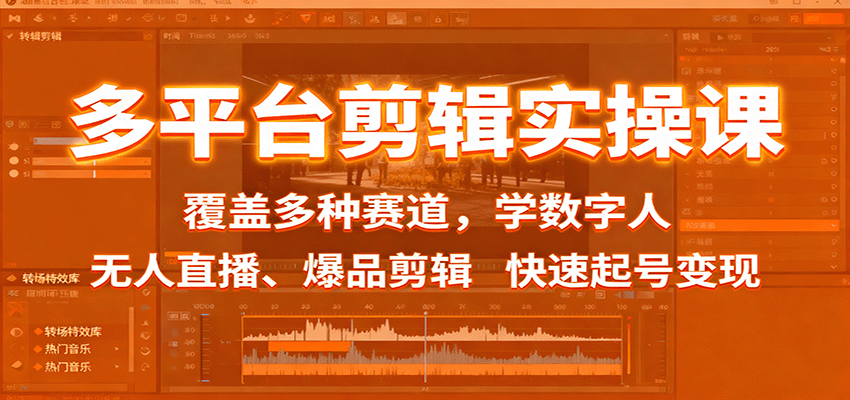 多平台剪辑实操课：覆盖多种赛道，学数字人、无人直播、爆品剪辑，快速起号变现-九零网创
