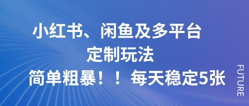 小红书、闲鱼及多平台定制玩法简单粗暴！每天稳定5张-九零网创