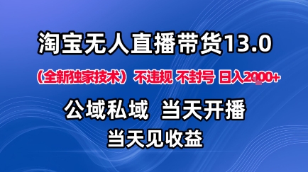 淘宝无人直播13.0，公域私域技术，不封号，不违规布局下半年旺季赛道，日入1K+(独家技术)【揭秘】-九零网创