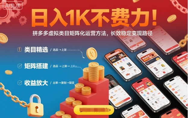 日入1K不费力！拼多多虚拟类目矩阵化运营方法，长效稳定变现路径-九零网创