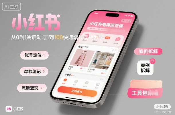 小红书电商运营课：从0到1冷启动与1到100快速增长实战教学-九零网创