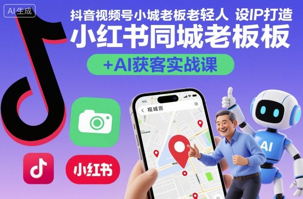 抖音视频号小红书同城老板轻人设IP打造+AI获客实战课，人设打造-算法拆解-拍摄剪辑-内容运营-AI创作-九零网创