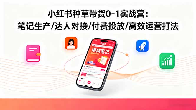 小红书种草带货0-1实战营：笔记生产/达人对接/付费投放/高效运营打法-九零网创