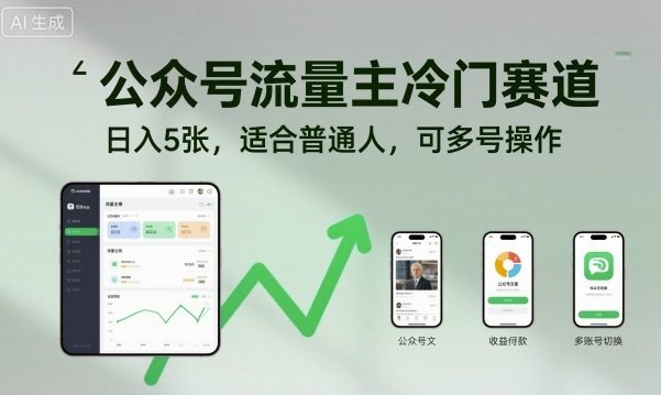 公众号流量主冷门赛道，日入5张，适合普通人，可多号操作-九零网创