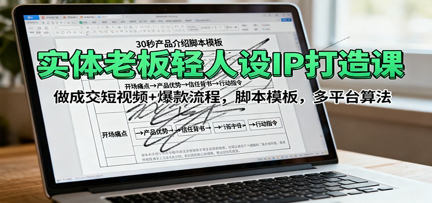 实体老板轻人设IP打造课:做成交短视频+爆款流程,脚本模板,多平台算法-九零网创