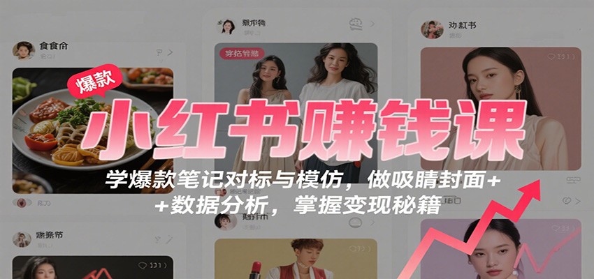 小红书赚钱课:学爆款笔记对标与模仿,做吸睛封面 + 数据分析,掌握变现秘籍-九零网创