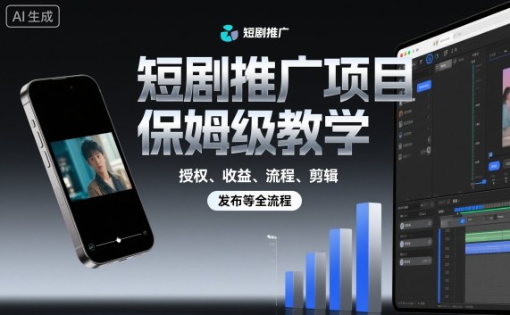 短剧推广项目保姆级教学，授权、收益、流程、剪辑，发布等全流程-九零网创