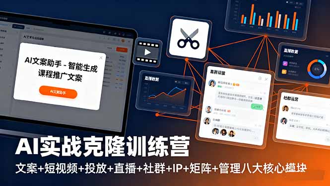 AI实战克隆训练营：文案+短视频+投放+直播+社群+IP+矩阵+管理八大核心模块-九零网创