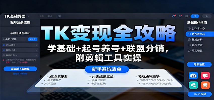 TK变现全攻略：学基础+起号养号+联盟分销，附剪辑工具实操-九零网创