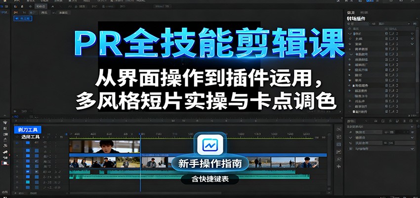 PR全技能剪辑课：从界面操作到插件运用，多风格短片实操与卡点调色-九零网创