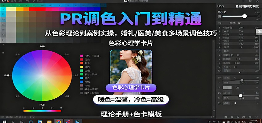 PR调色入门到精通：从色彩理论到案例实操，婚礼/医美/美食多场景调色技巧-九零网创