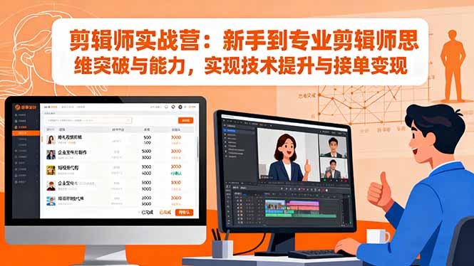 剪辑师实战营：新手到专业剪辑师思维突破与能力，实现技术提升与接单变现-九零网创