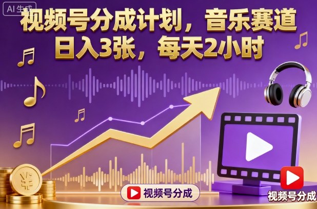视频号分成计划，音乐赛道，日入3张，每天2小时-九零网创