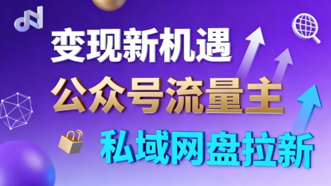 公众号流量主+私域网盘拉新，多方式变现，简单易上手，当天就有收益-九零网创