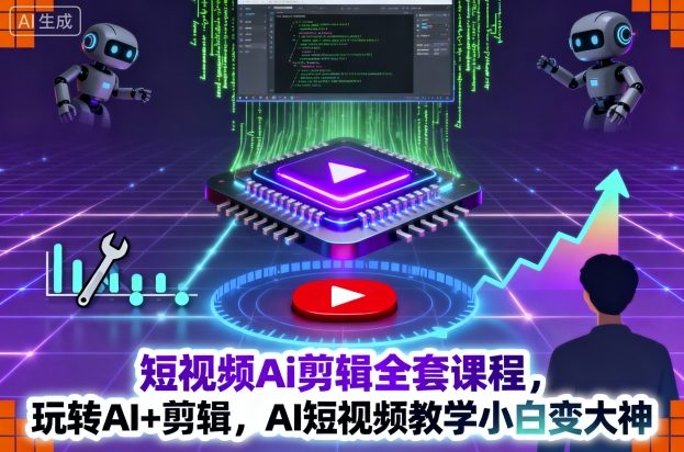 短视频Ai剪辑全套课程，玩转AI+剪辑，AI短视频教学小白变大神-九零网创