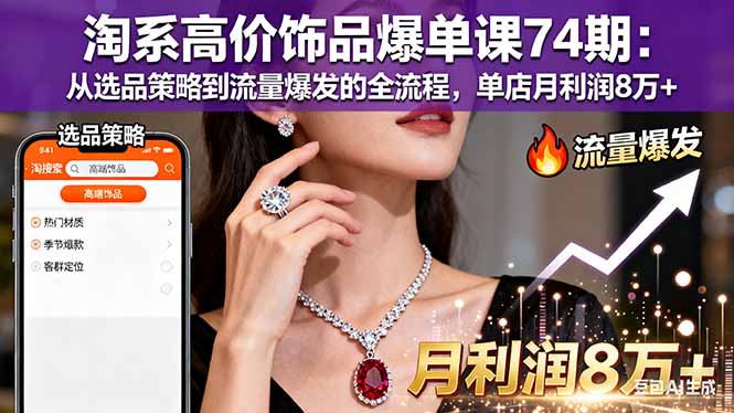 淘系高价饰品爆单课74期：从选品策略到流量爆发的全流程，单店月利润8万+-九零网创
