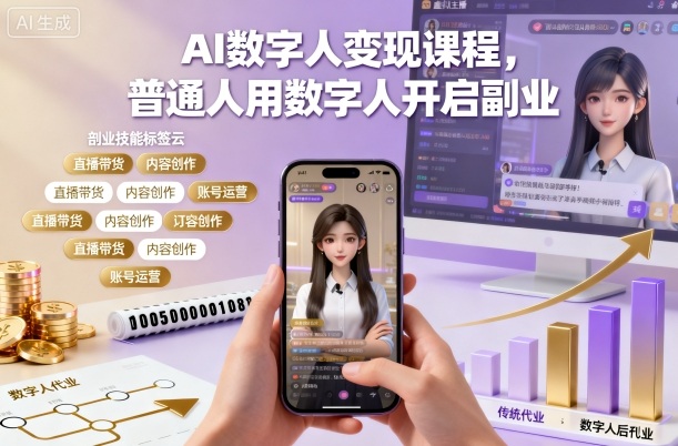 AI数字人变现课程，普通人用数字人开启副业-九零网创