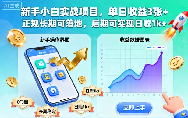 新手小白实战项目,单日收益3张+,正规长期可落地,后期可实现日收1k+【揭秘】-九零网创
