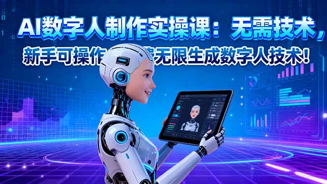 AI数字人制作实操课:无需技术,新手可操作,免费无限生成数字人技术!-九零网创
