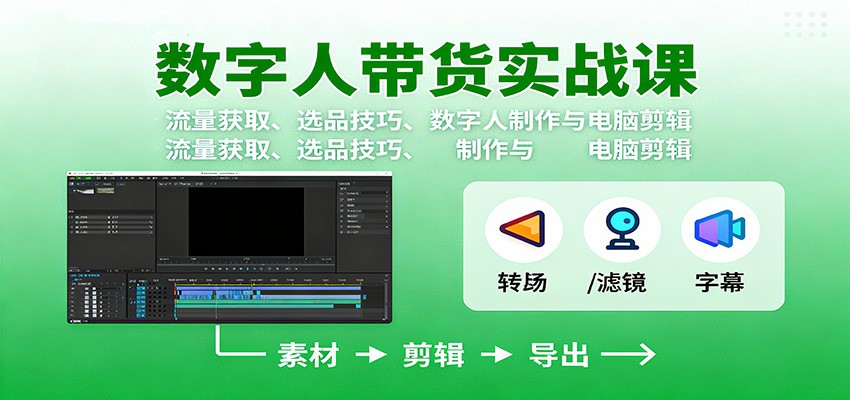 数字人变现实战课：流量获取、选品技巧、数字人制作与电脑剪辑-九零网创