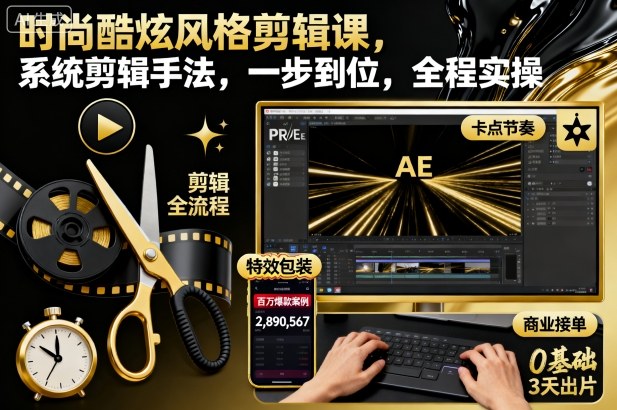 时尚酷炫风格剪辑课,系统剪辑手法,一步到位,全程实操-九零网创